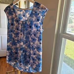 Sleeveless Blue Floral V-Neck Women's Top